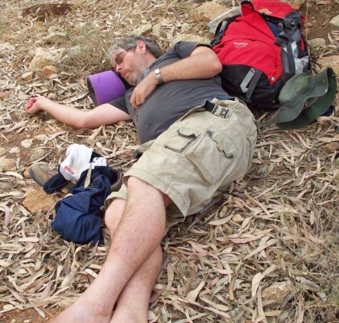 Don sleeping after lunch, right on the forest ground. Don can sleep anywhere.